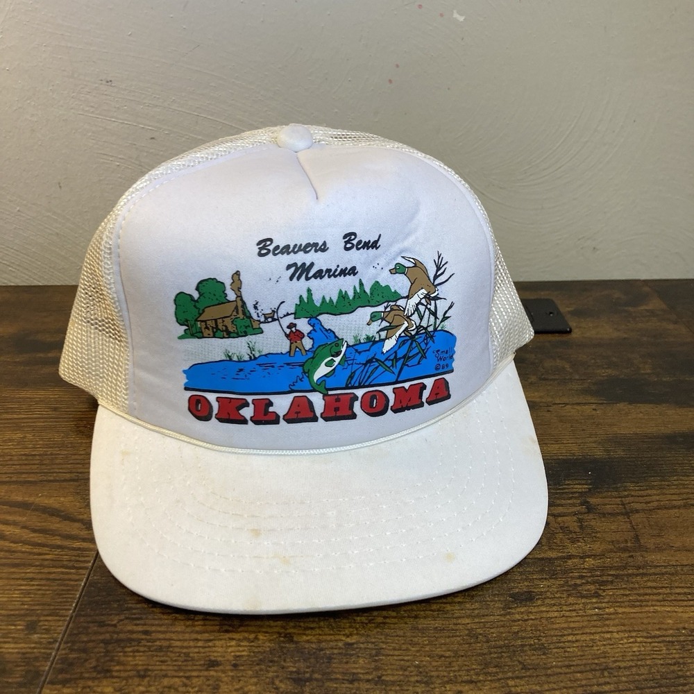 Beavers Bend Marina Oklahoma Vtg 80s Fishing Trucker Foam Snapback Hat OSFM